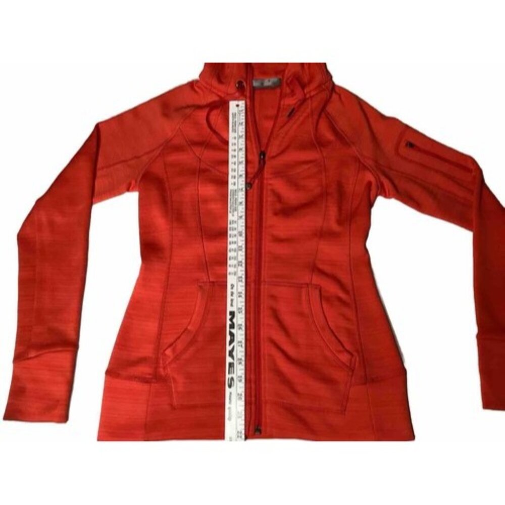 Athleta Scuba Style Hoodie Womens Small Red Orange Zip Thumbholes 3 Pockets - Picture 4 of 5